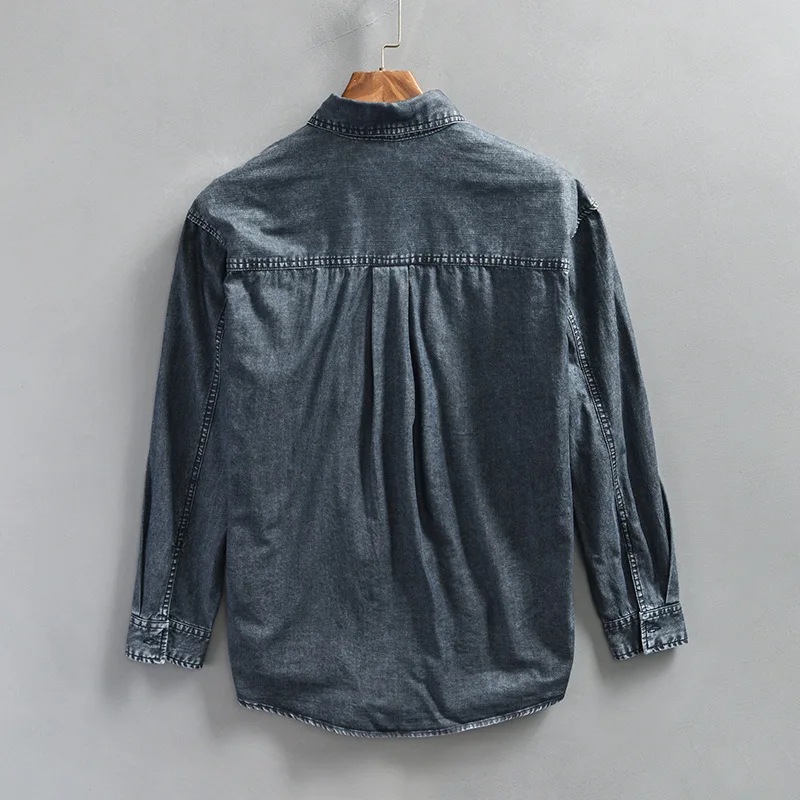 Retro Japanese Style Men's Casual Long Sleeve Denim Shirt Spring New Loose Fit Fashionable Outerwear Spring Summer Cotton Blend