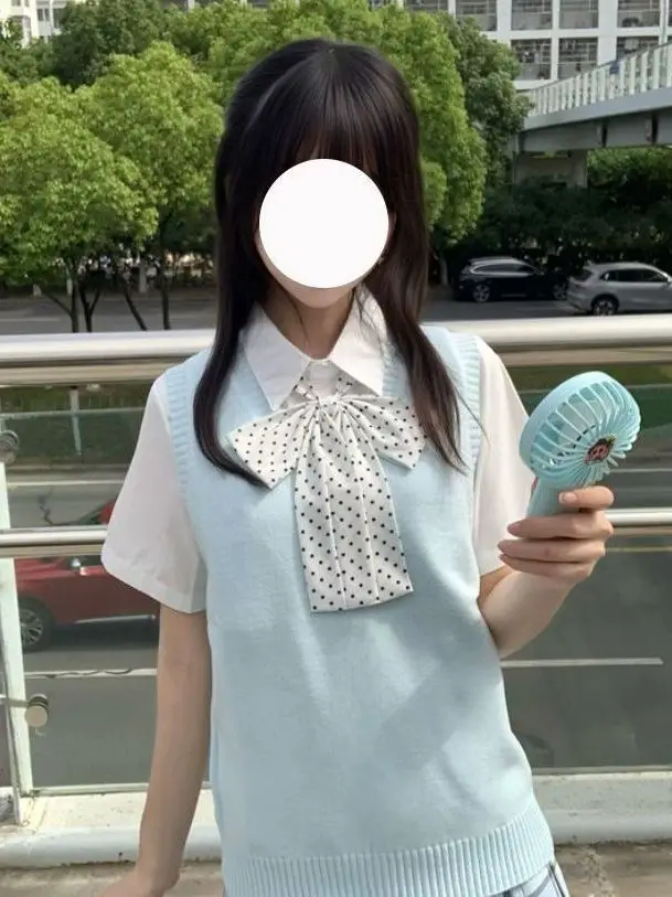  Japanese Style Versatile JK Uniform School Wind Knitted Vest Tank Top with White Shirt Student Three-piece Water Set