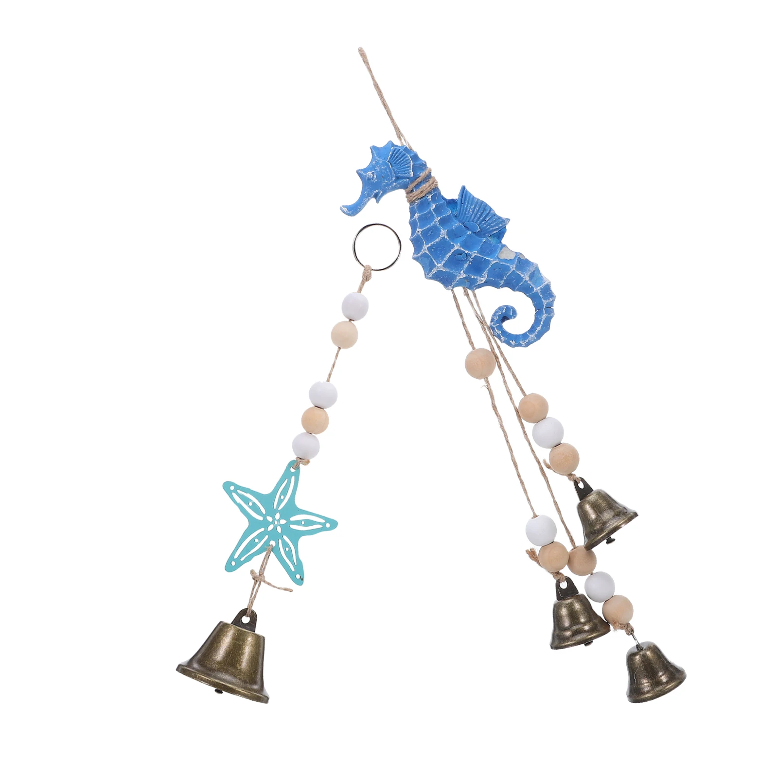 

2Pcs Wooden Seahorse Sea Star Wind Chime Mediterranean Decor Rustic Nautical Ornament Bells Lucky Wind Chimes for Home