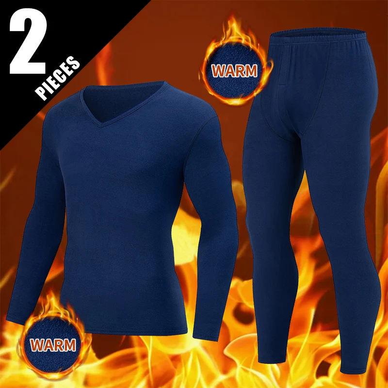 2-Piece Men's V-Neck Warm Suit Casual Sweat Absorbing Long Sleeved Pants Multi-Color Comfortable Home Autumn And Winter