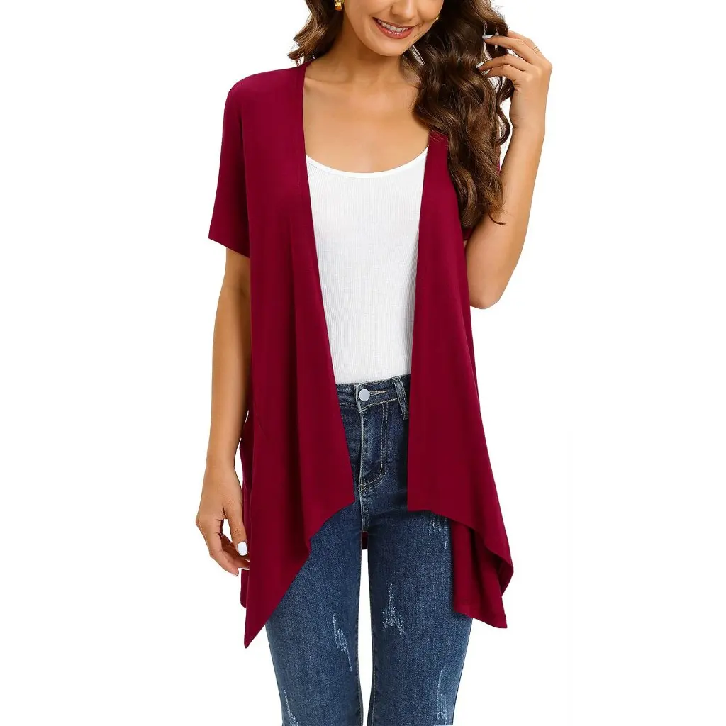 

Women's Solid Color Short Sleeve Cardigan with Pockets Long Top European American Style Independent Station New Arrival