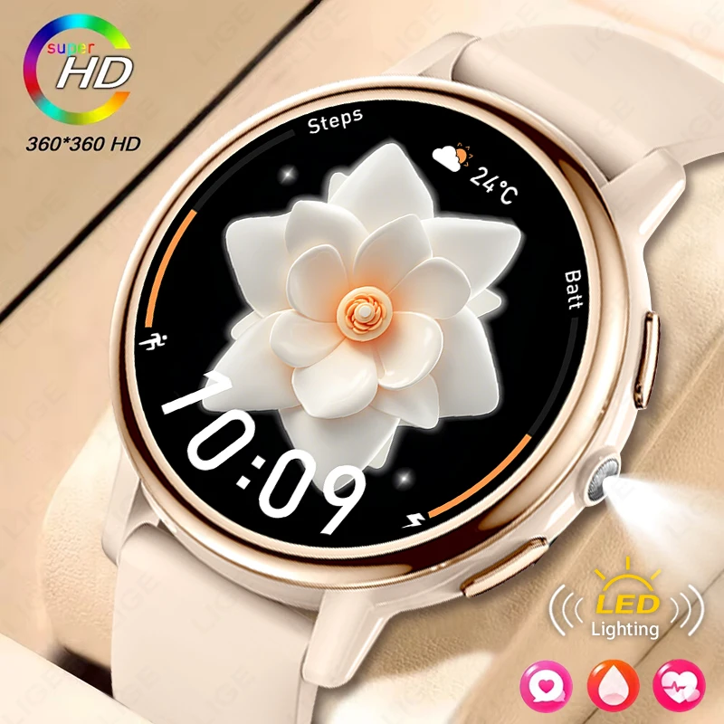 LIGE New Bluetooth Call Smart Watch Men Call Remind Ladies Physiologic Health Monitor Waterproof LED Flashlight Smartwatch Women