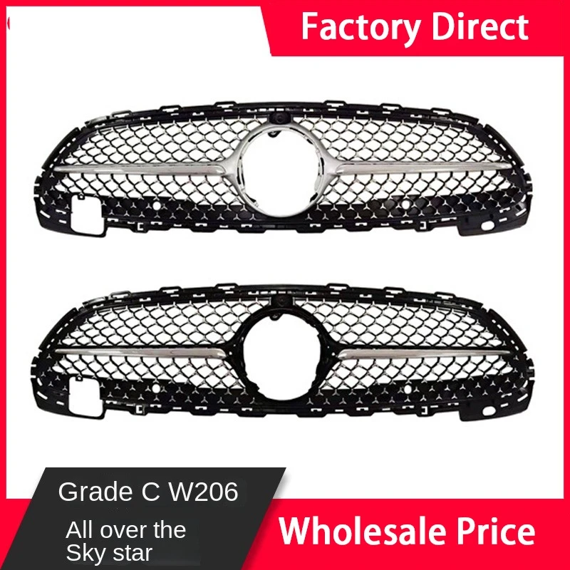 Car Hood Grill Diamond Grille Fit For C180 C200 C300 C350 AMG Brs Style Grill For Mercedes Benz C Class W206 2022+ Auto Part