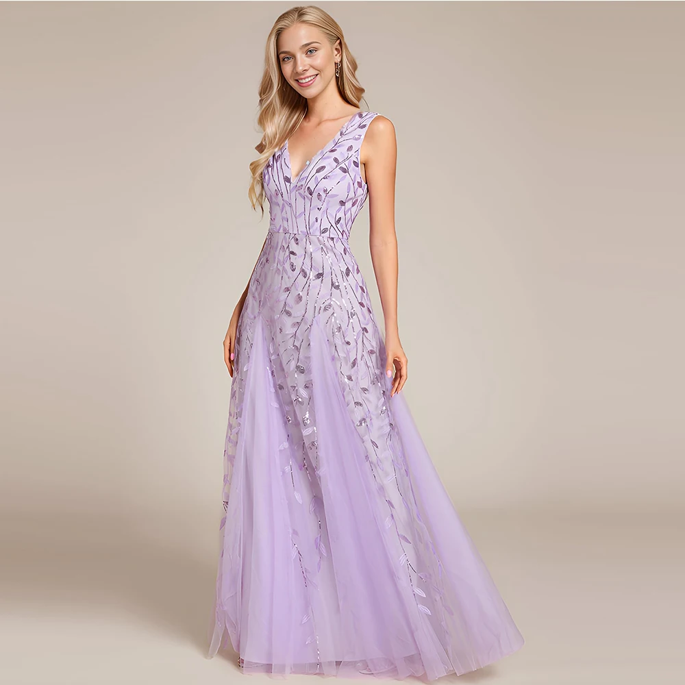 

Customized Mother of The Bride Dresses Women's Sexy Sleeveless V-Neck Evening Gowns Empire Waist Sequin Appliques Formal Dress