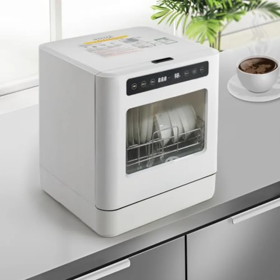 Portable Countertop Dishwasher 785W with 5 Programs 360 Dual Spray for Home Kitchen Apartments RVs Stainless Steel Finish Silve