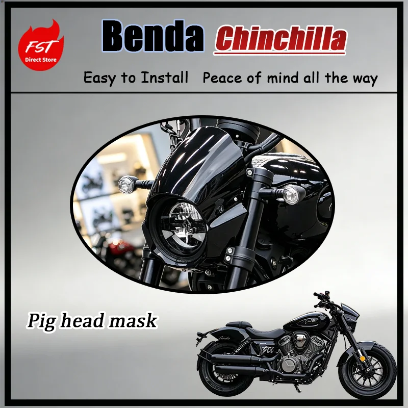 

For BENDAchinchilla450500 BlackFlag500 GrayStone 250 Gloss Black Irregular Pig Head Headlight Fairing Vintage Stylish Motorcycle