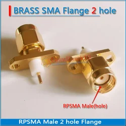 RP-SMA RPSMA RP SMA Male Rhombic With 2 hole Flange Panel Chassis Mount deck Solder PTFE copper RF Connector Coax Adapters