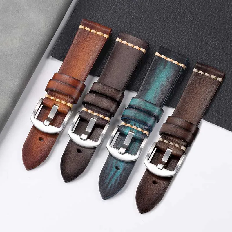 Bracelet de Montre Rétro en Cuir group, Accessoire Universel pour Panerai, Samsung Galaxy, Huawei, 18mm, 20mm, 22mm, 24