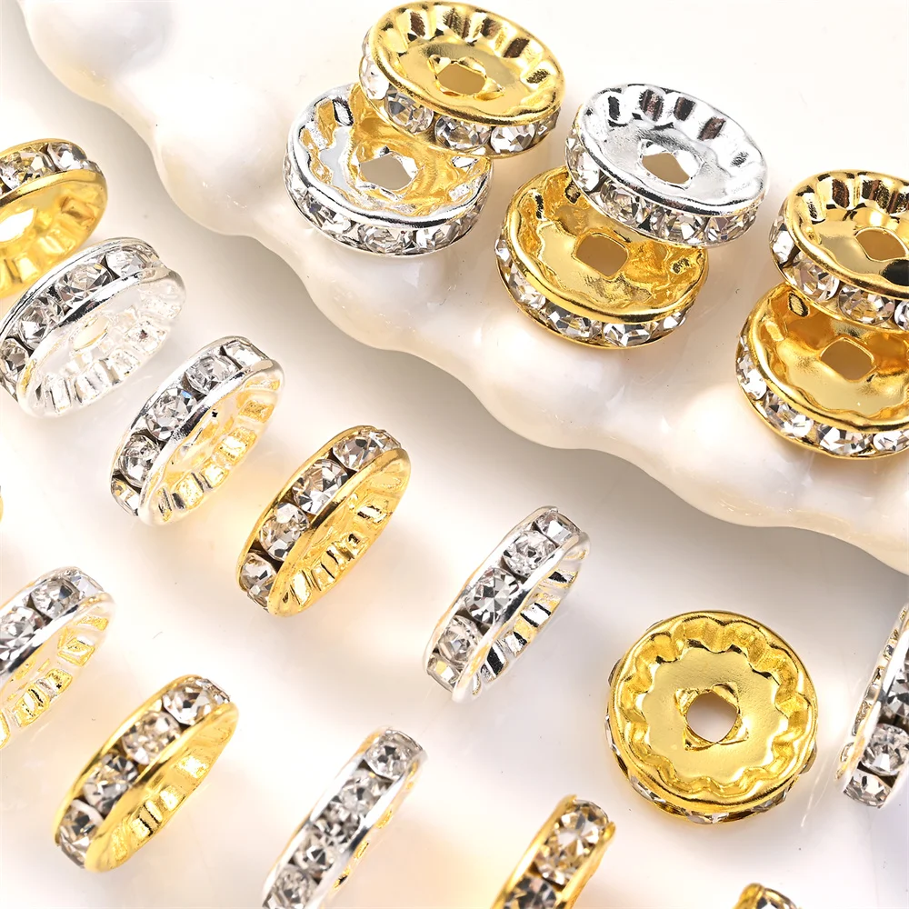 20 Stück 12mm Goldene Silberne Strass-Abstandsperlen aus Legierung, Kristall-Metall-Perlen für Armbänder, Halsketten, Schmuckherstellung und Bastelarbeiten – Detail 5
