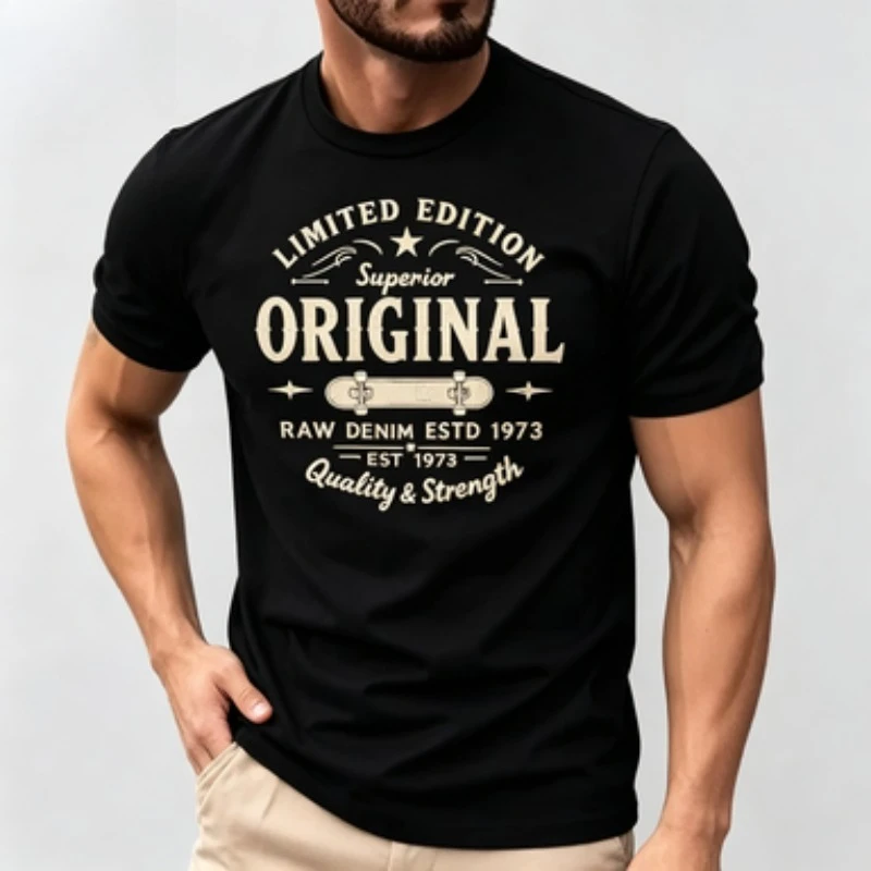 Retro Street Crew Neck Tee Limited Edition Superior Original Skateboard Print Raw Denim Estd 1973 Casual Short Sleeve T-Shirt