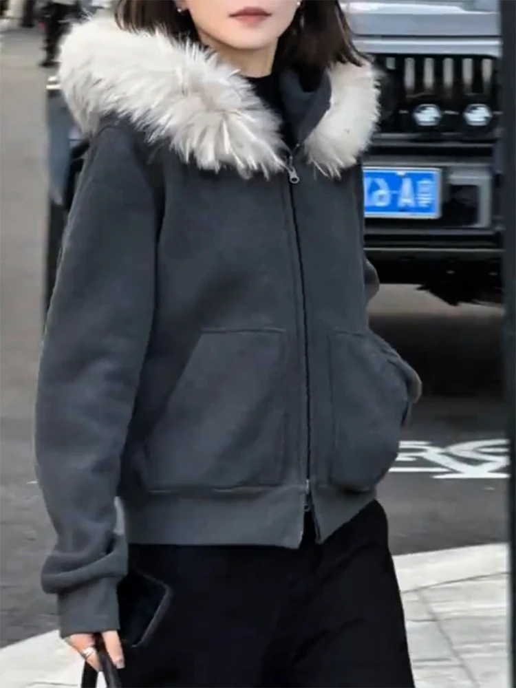 

Korean Sle Knitted Hat Coat with Fur Collar Large Size Ele Slimming Autumn Winter New Arrival Ladylike Casual Outerwear