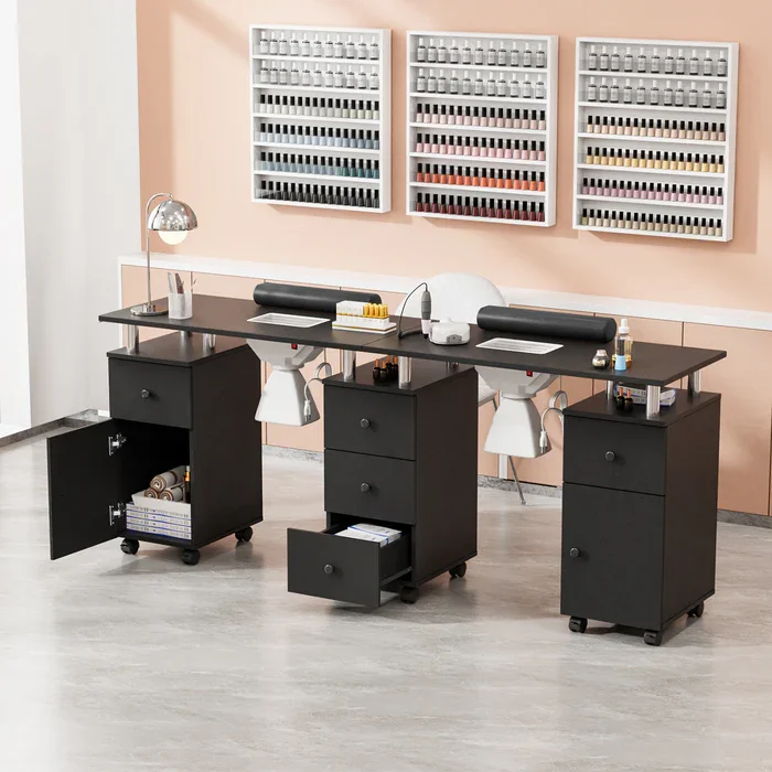 

Hot Sale Mobile Manicure Table Single Double Nail Tech Table with Vent Custom Wooden Nail Desk Manicure Furniture