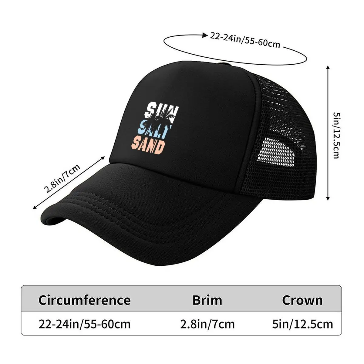 SALT SAND Palm Trees Tropical Beach Design Mesh Baseball Cap Hip Hop
