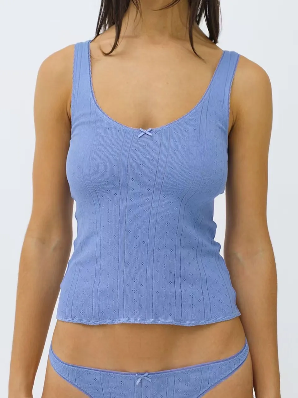 COU Pink and White Lace Trim V-Neck Backless Top, Custom Dyed Pure Cotton Jacquard Comfort Fabric