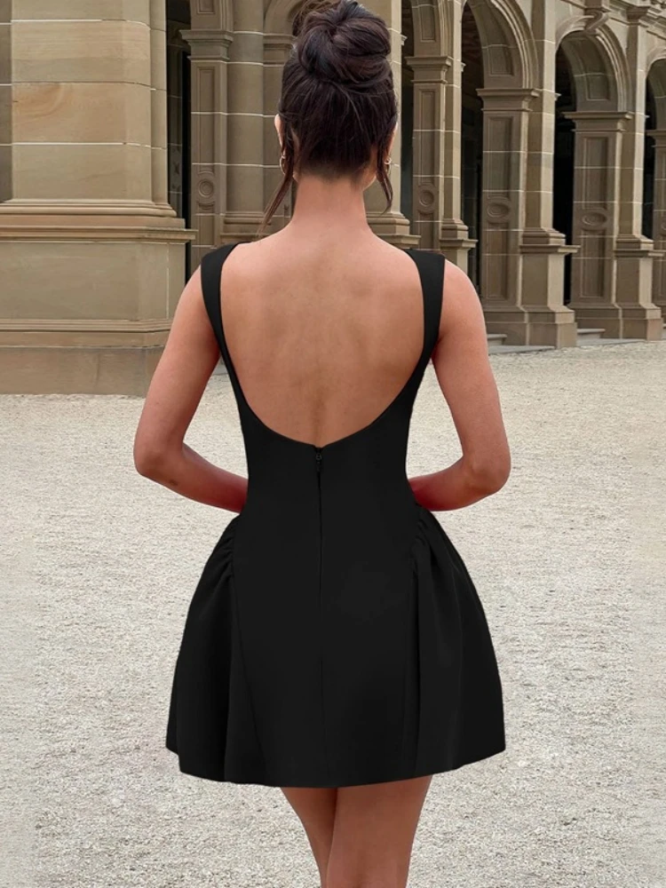 Vestido De verano De Color liso para Mujer, ropa De calle con espalda descubierta, Vestidos De Mujer sin mangas De una pieza Y2k, trajes De línea A para Mujer