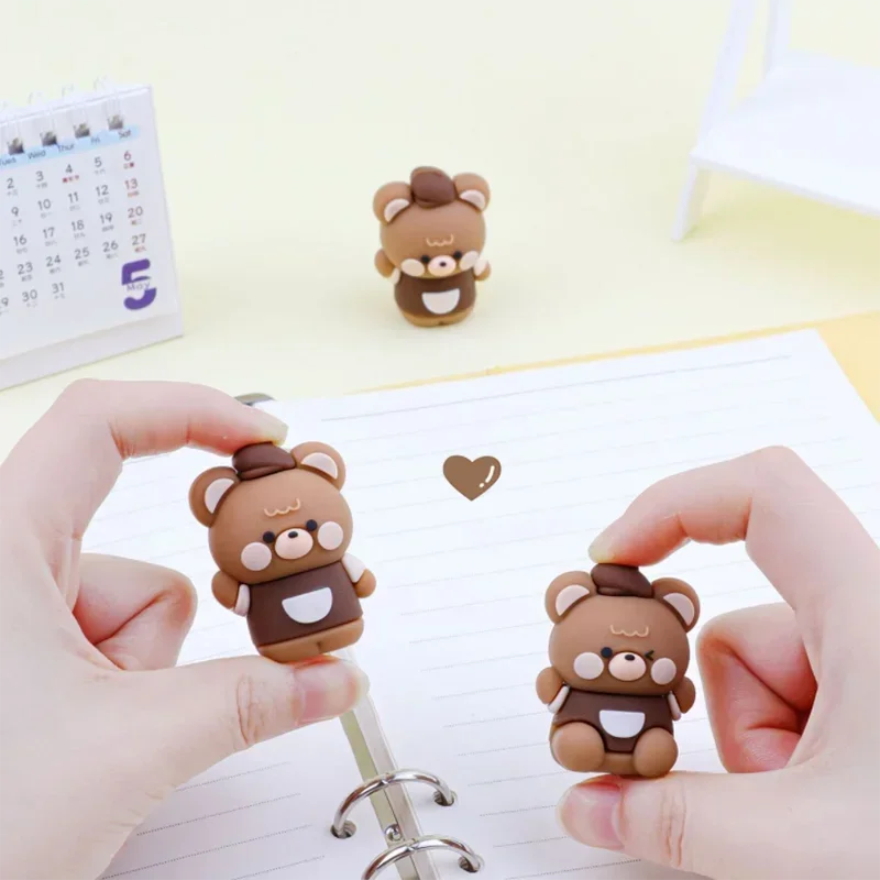 Cute Bear Pencil Sharpener Silicone Single Hole Manual Pencil Cutter Kid Gift Toys Kawaii Stationery School Office Supplies