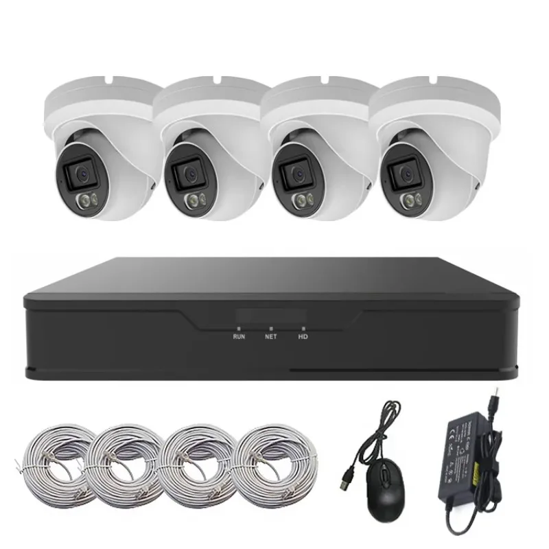 

4CH 4K Smart Dual Light Supports Audio In/out CCTV System Turret Camera Night Vision IR 20m Mic POE IP Security Camera NVR Kit