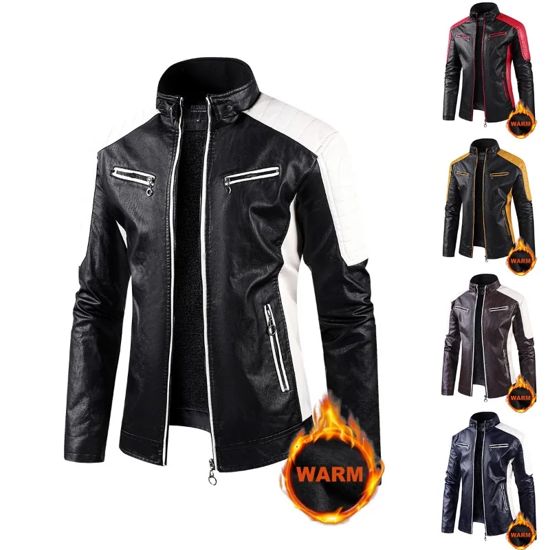 

New Fashion Men Stand Collar Motorcycle Leather Jackets Slim Fit PU Leather Coats Quality Male Autumn Casual Leather Jackets 5XL