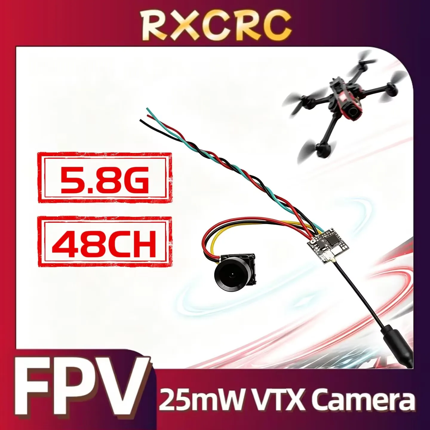 RXCRC 5.8G FPV 25mW Analog Video Transmitter 10mm1200TVL 130° viewing Camera Support OSD,For FPV Drone RC Aircraft Fixed Wing.