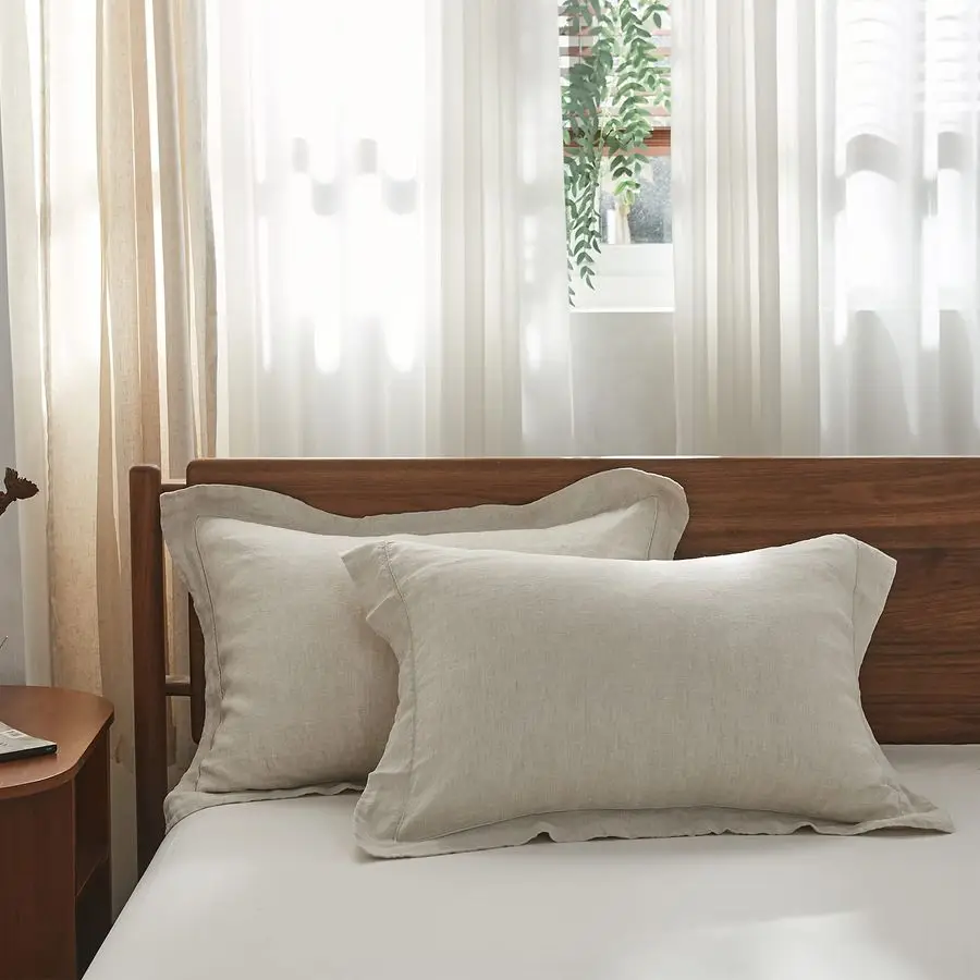 

Комплект из 2 наволочек из 100% французского льна размера King Size, чисто льняные наволочки с вышивкой, однотонные наволочки с перекрестным швом