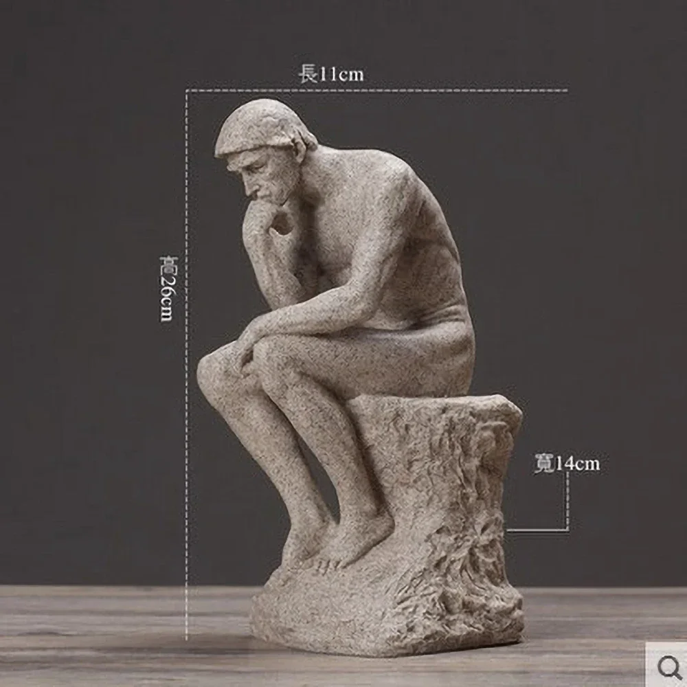 Nordic Thinker Statue, Minimalist Resin Sculpture with Sandstone Finish for Office Desk Decor and Mindfulness Meditation Gift