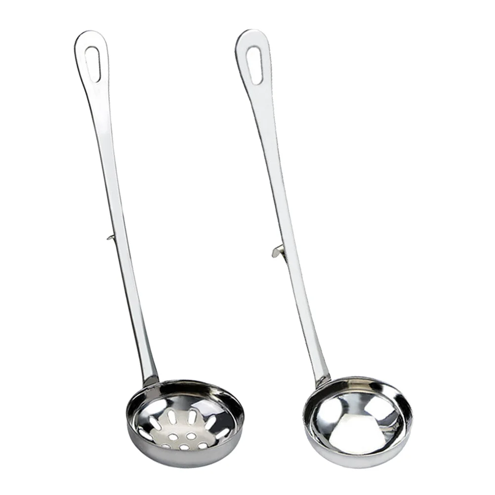 

2 Pcs Oil Filter Spoon Stainless Steel Spoons Food Serving Colander Hot Pot Gravy Ladle