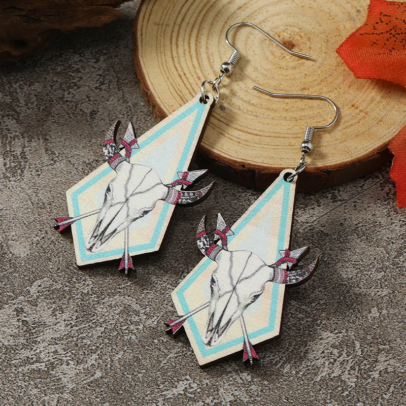 European and American New Cartoon Sacrificial Sheep Head Cactus Boots Small Flame Cowboy Hat Shoes Wooden Painted Earrings