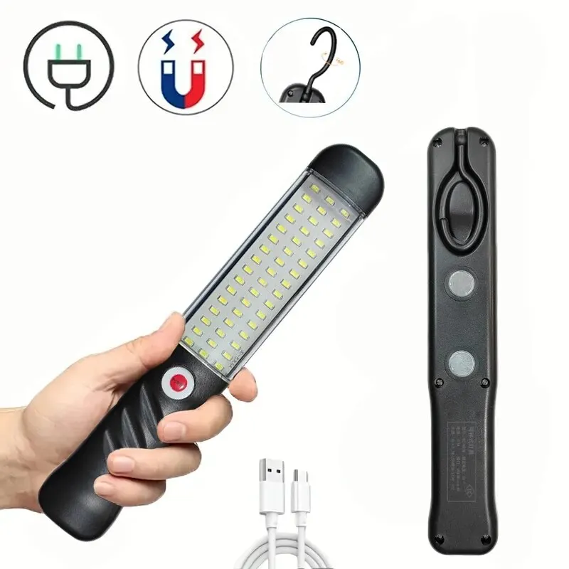 Portable Magnetic Auto Repair Work Light USB Rechargeable LED Flashlight With Magnet Hook For Car Repair Fishing Emergencies