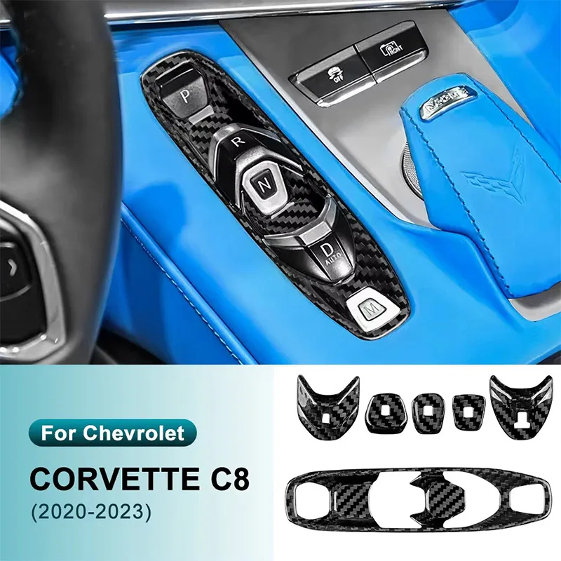 

Настоящее углеродное волокно для Chevrolet Corvette C8 2020 2021 2022 2023, автомобильная консоль, кнопка переключения передач, наклейка, аксессуары