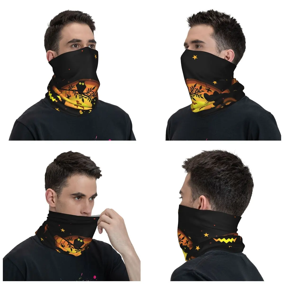 Pumpkins Cat Halloween Bandana Neck Gaiter Printed Mask Scarf Warm Headwear Hiking Unisex Adult Windproof