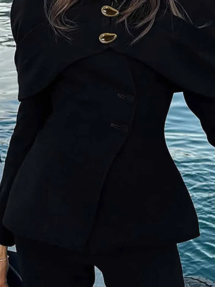 

Office Fashion Stand Collar Luxury Jackets Women Elegant Button Design Solid Outercoats Casual Long Sleeve Slim Commuting Coats