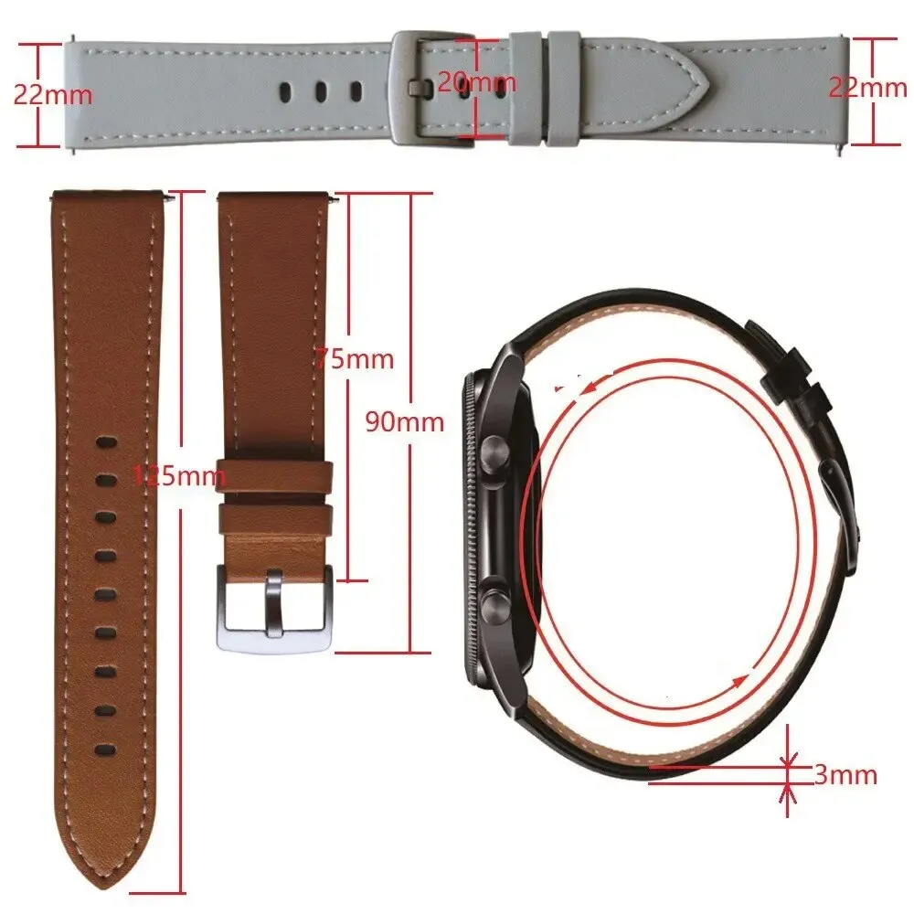 22MM Leather Straps For Samsung Galaxy Watch 3 45mm Bracelet Smart Watchband For Huawei Watch GT2 GT3 46mm Amazfit GTR 2 2e 3