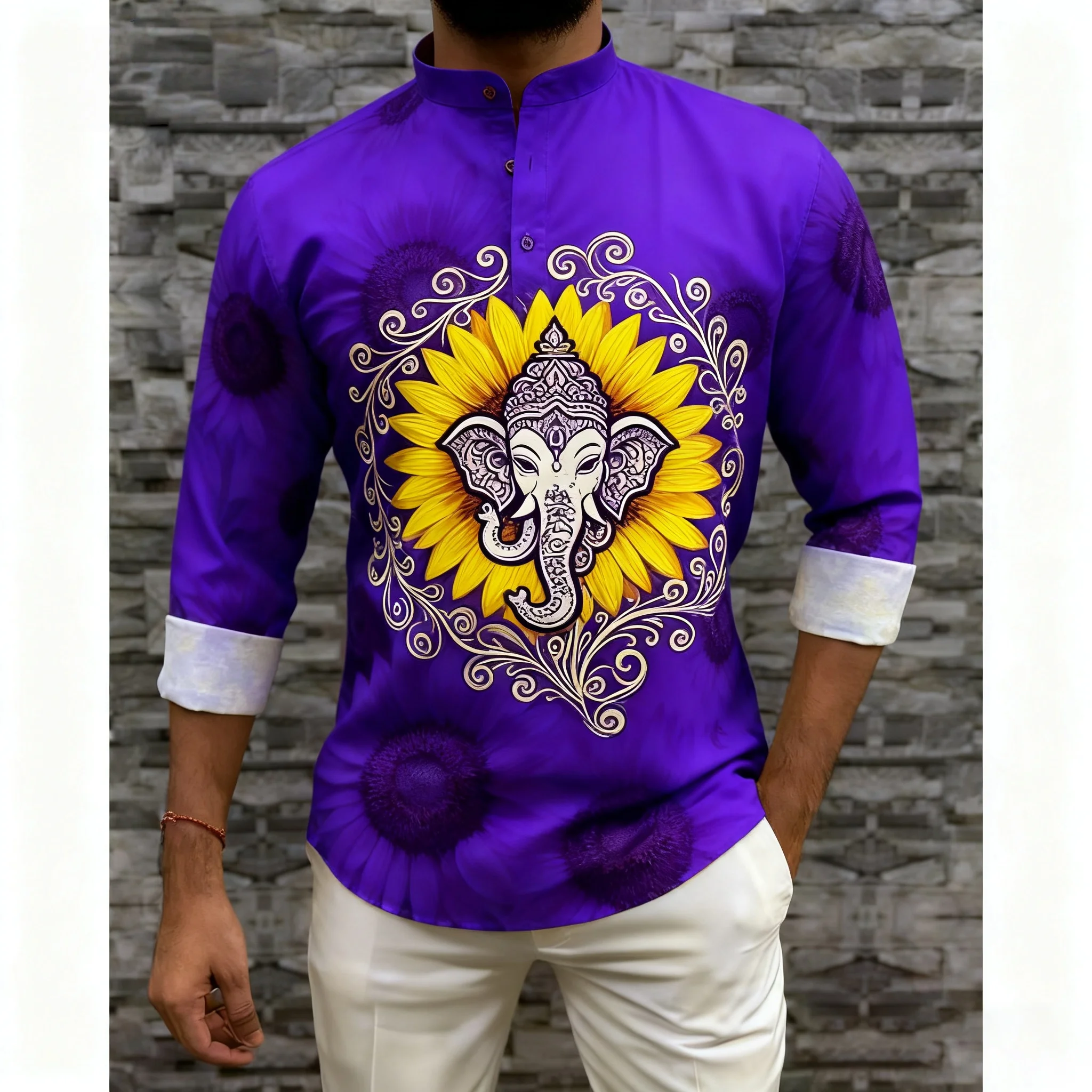 2026 قمصان الرجال المسلمين الصلاة الملابس الفاخرة النمط الأفريقي البرنز فستان مُزين بطباعة ازياء العربية الوطنية النمط المغرب أوم