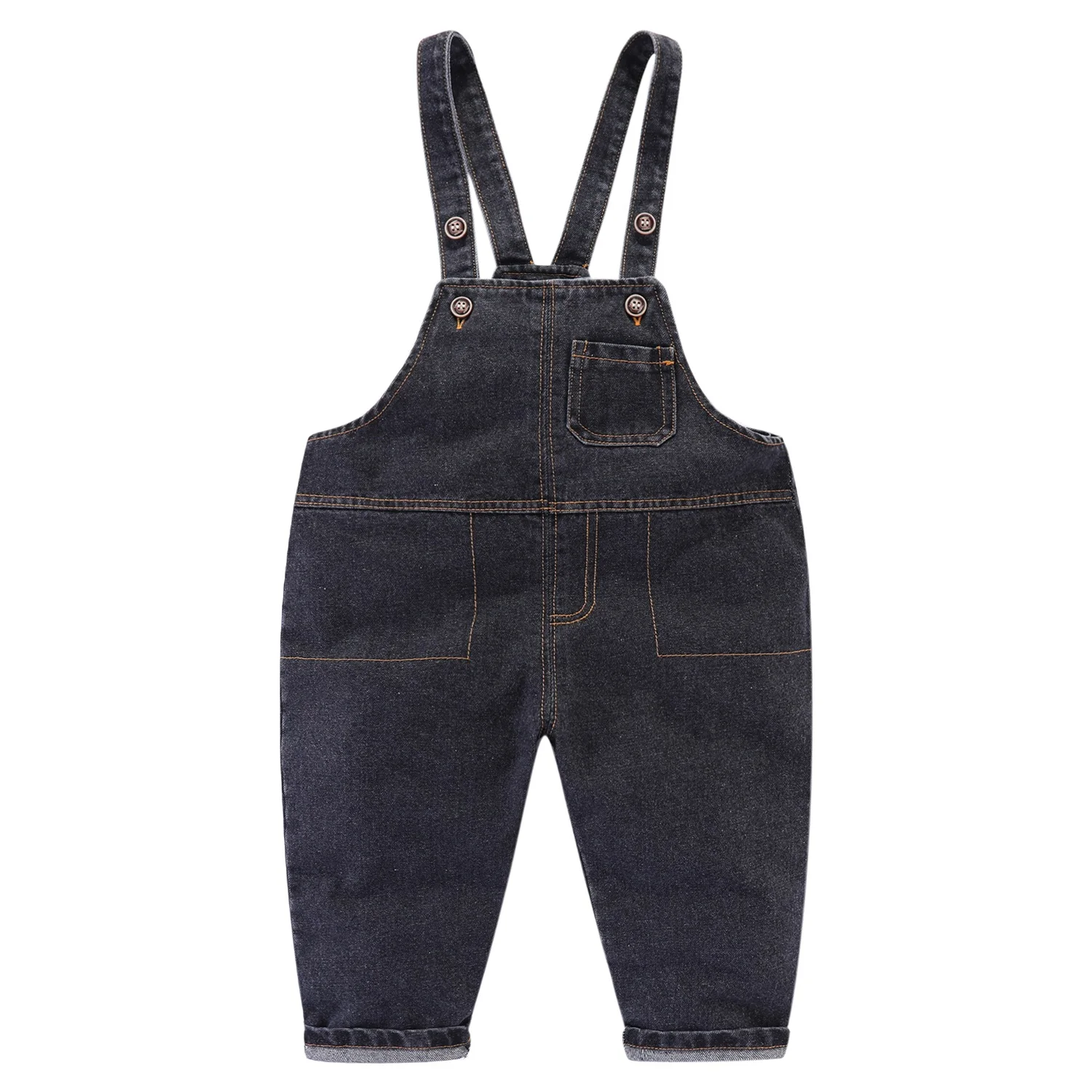 Mudkingdom Toddler Boys Girls Denim Overalls Button Multi-pocket Cotton Plain White Pants for Kids Jean Jumpsuit 1-7 Years