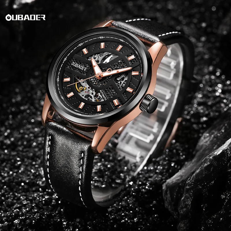 

OUBAOER new 2024 trend fashion models architect series automatic skeleton mechanical movement watch men's mechanical watches