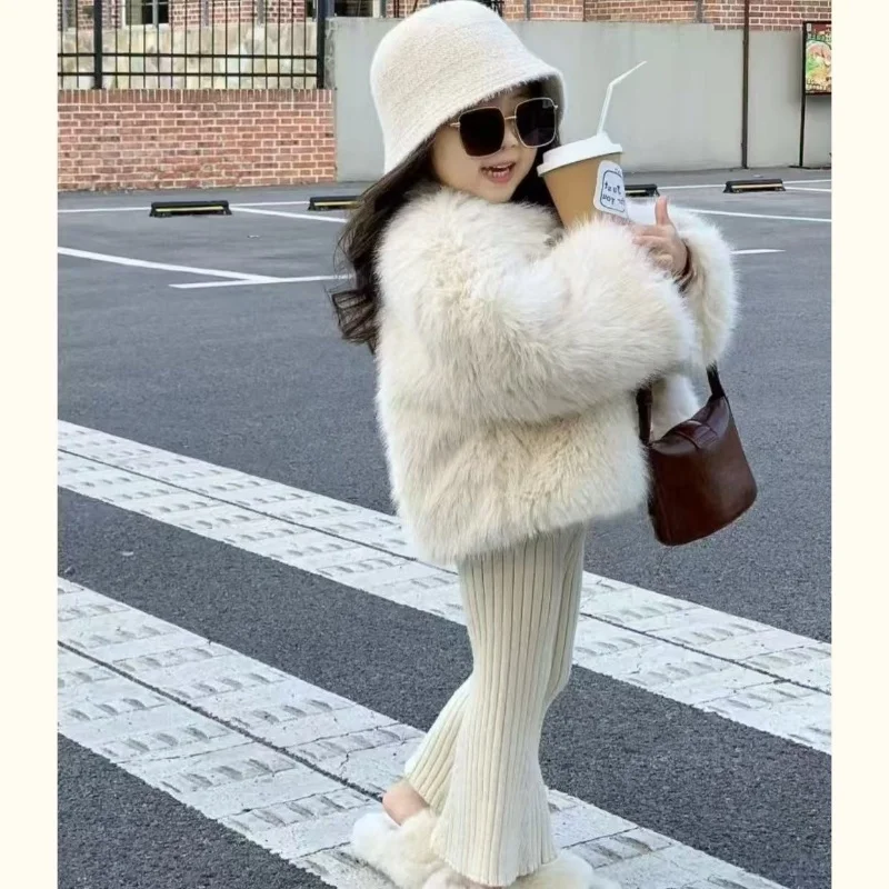 Girls Faux Fur Coat Winter Children Girls Long Sleeve Christmas Jacket Warm Kids Girls Coat Girls Outerwear Clothing