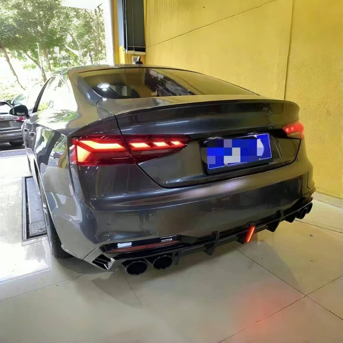Rear Bumper Diffuser Spoiler With Exhaust Tips Splitters For Audi A5 Sline S5 2021-2024 Rear Diffuser With LED ABS Gloss Black - view 2