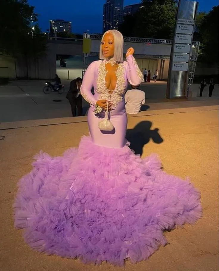 Vestidos de noite sereia roxa com babados, vestido de celebridade para mulheres, preto cristal, lavanda e roxo