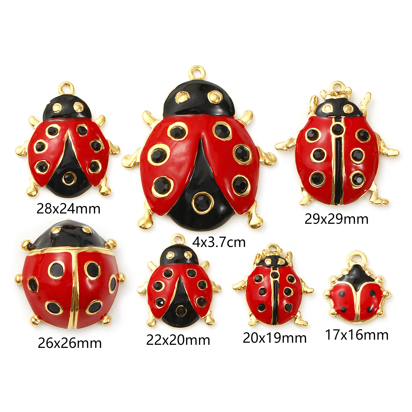 Doreen Box 1pc Stainless Steel Ladybug Style Pendants For Jewelry Making 18k  Gold Plated Red Black Rhinestone Animal Charms