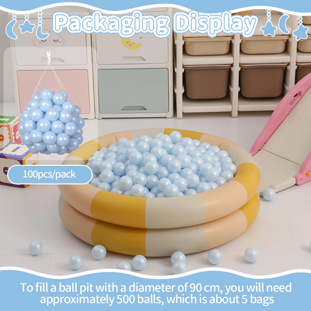 COLOBOBO Ball Pit 50/100pcs 5.5cm Pearl Light Blue Plastic Ocea Balls Round Shape for Playhouse Pool Birthday Party Decoration