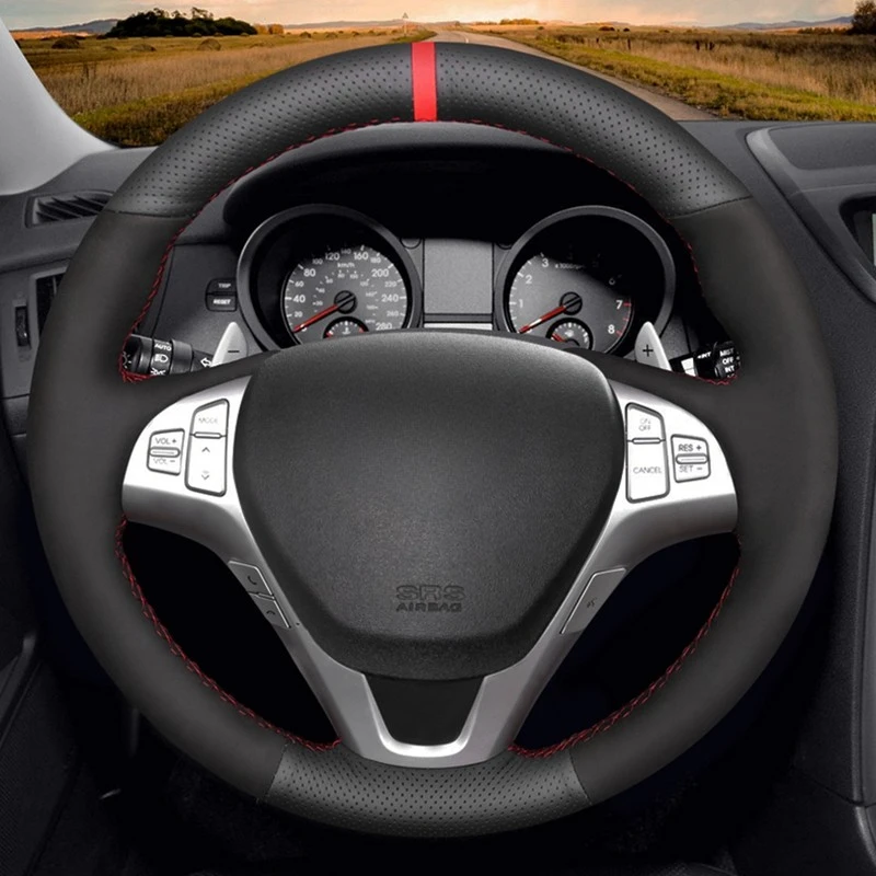 Car Steering Wheel Cover Black Genuine Leather Suede For Hyundai Genesis Coupe 2010 2011 2012 2013 2014 2015-2016