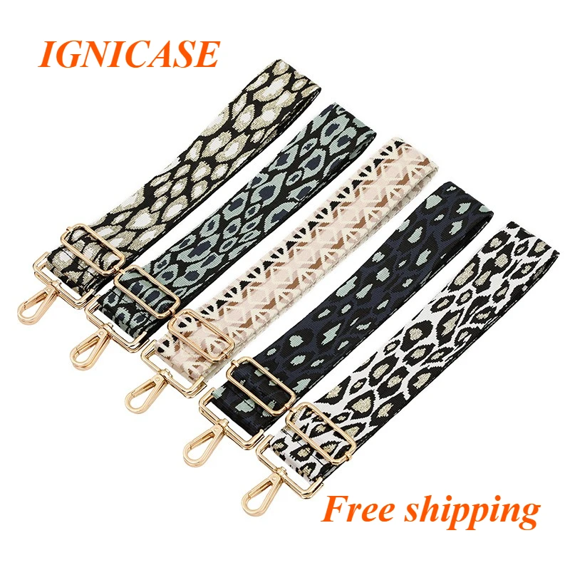 IGNICASE Ethnic Style Leopard Print Bag Strap Accessories Single Shoulder Oblique Span Adjustable Replacement Shoulder Strap