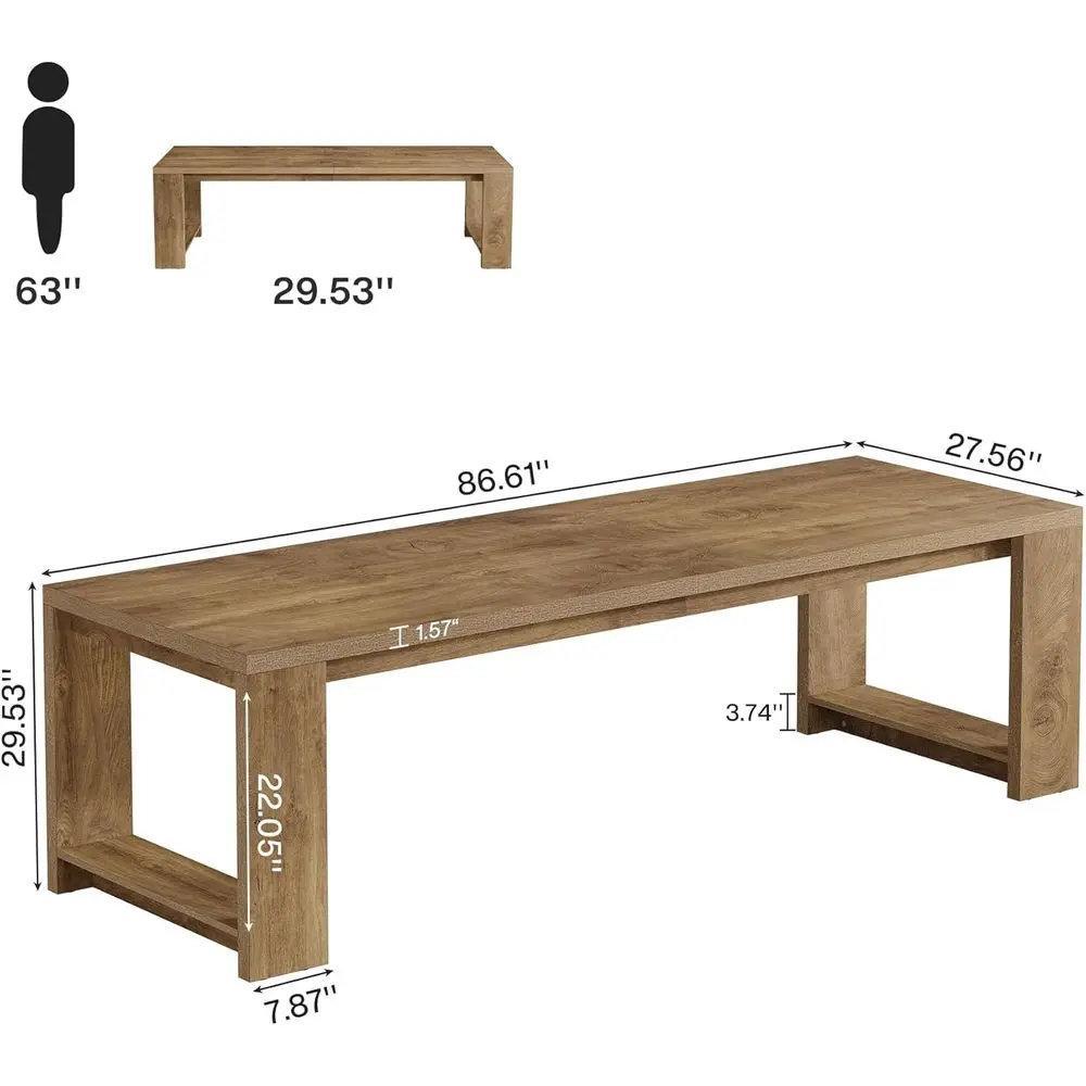 Two Person Desk, 86.6 Inches Extra Long Desk, Double Computer Writing Table, Wood Large Desks Workstation or Home Oice, Natural