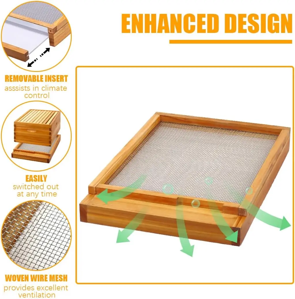 Dipped Beeswax 10 Frame Screened Bottom Board Beehive Kit Bee Hives 2 Deep 1 Medium Beehive Frames Heavy Wax Coated Foundations