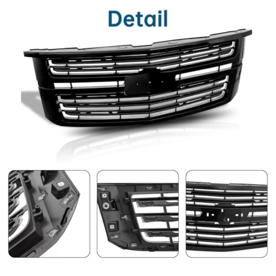 شبكة أمامية علوية من الكروم شواية علوية أمامية لسيارة شيفروليه تشيفي تاهو 20152020 مقاومة للحرارة ومقاومة للتآكل ومقاومة للصدمات #3