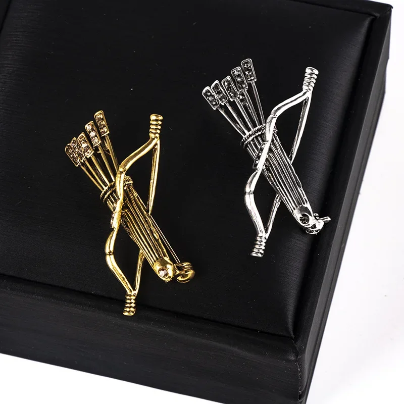 Vintage Metal Bow and Arrows Brooches Crystal Clothes Suit Shirt Collar Lapel Pin Badge Brooch Jewelry Men Women Accessories