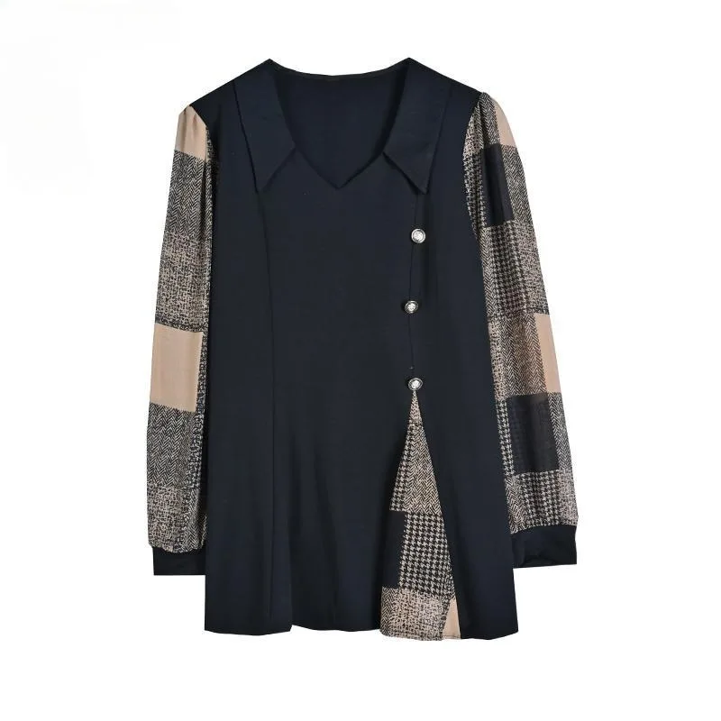 Office Lady Shirts 2024 Fall Autumn Basic Wear Work Women French Design Long Sleeve Button Patchwork Plaid Shirt Tops Blouses