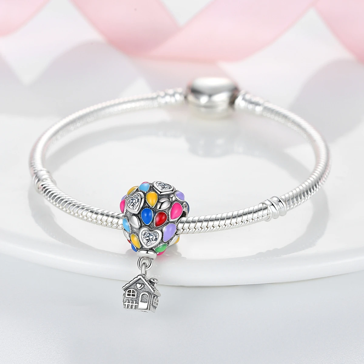 925 Silver Original Charms Hot Air Balloon Colorful Beads Fit Bracelet Diy Woman Jewelry