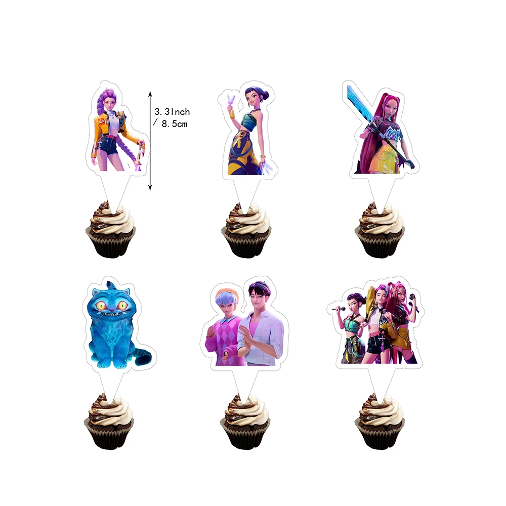 KPop فتاة شيطان الصيادين الكبار زينة حفلة عيد ميلاد الأرجواني الذهب بالون راية خلفية كعكة توبر لوازم استحمام الطفل #6