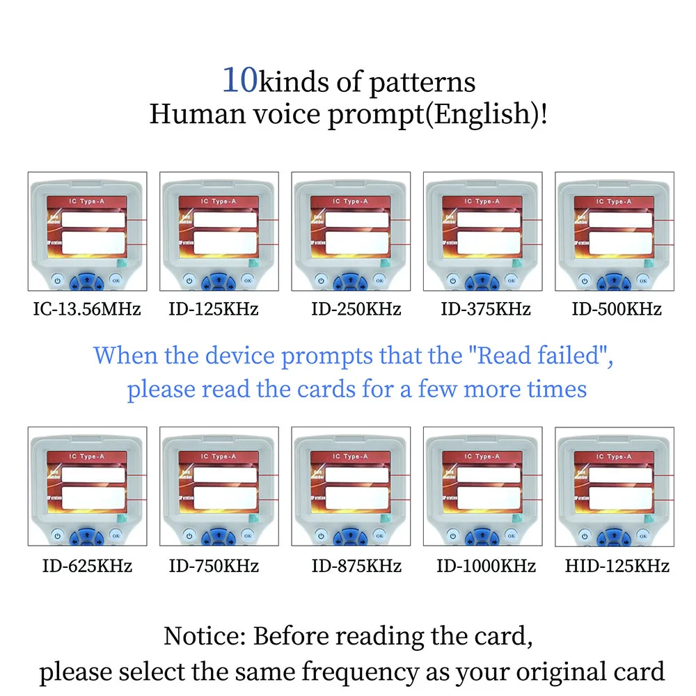 Lettore di schede Rfid portatile a 10 frequenze 125khz T5577 Badge Clone Copia Duplicatore 13.56mhz Clone Cuid Fuid Writer Programmatore